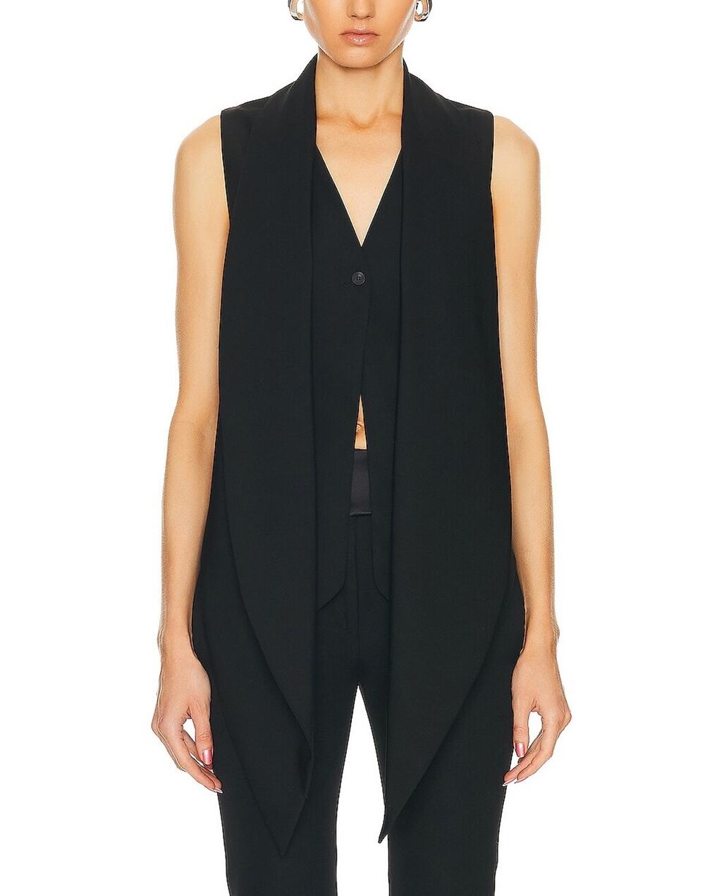 Ferragamo Draped Black Scarf Front Vest Size 38 IT / US 2